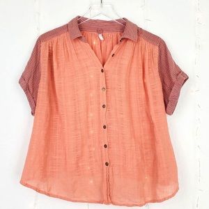 Free People Cotton Lightweight Button Up Top Sz M